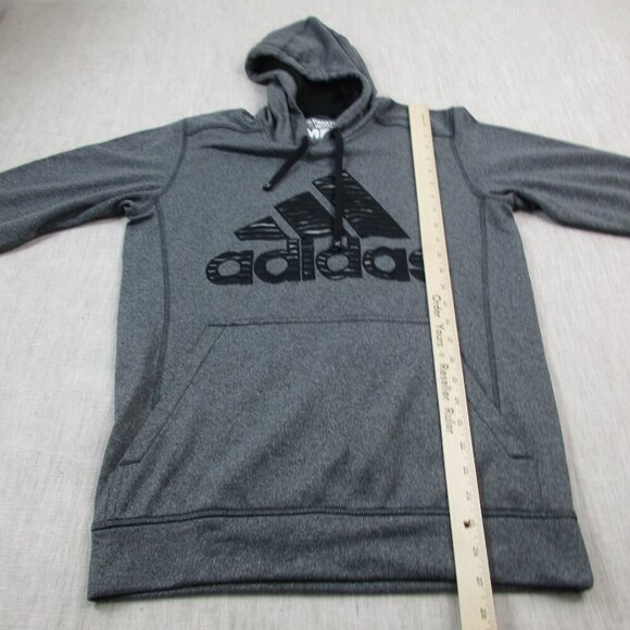 Adidas Ultimate Hoodie Mens Medium Gray Fleece Lined Logo Climawarm Drawstring - Picture 5 of 8
